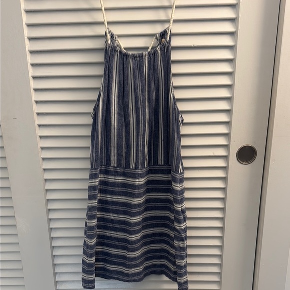 Hollister Dresses & Skirts - Hollister Navy and White Striped Halter Dress Size Small